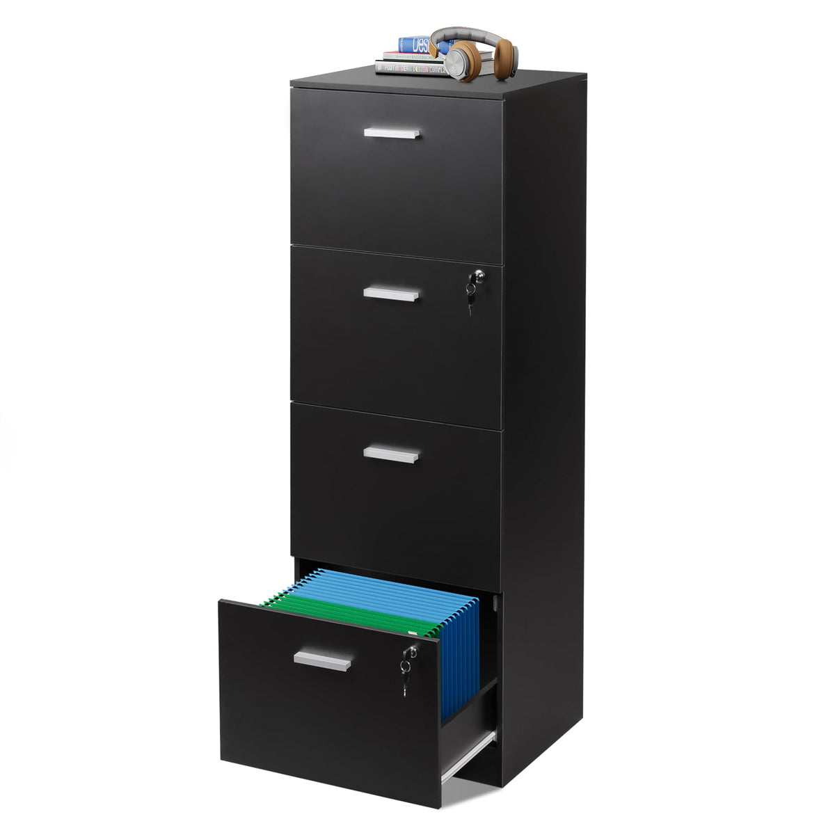 4 Drawer Wood File Cabinet with Lock R8871