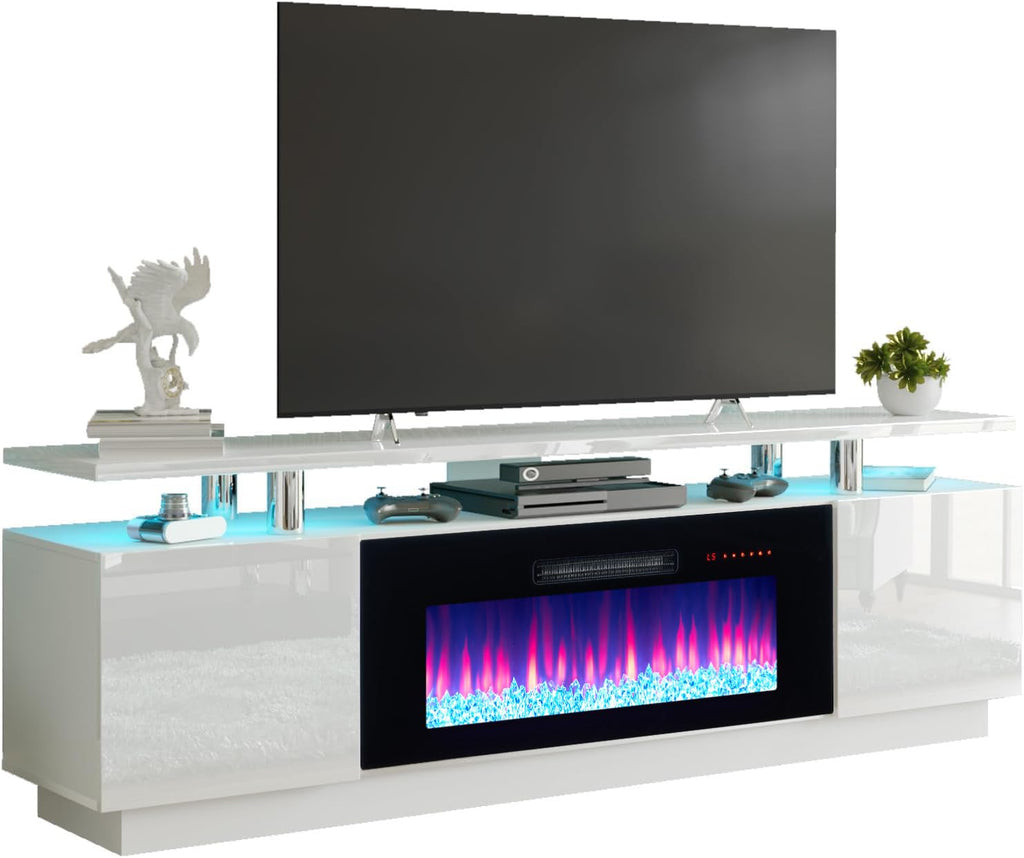 70" High-Gloss TV Stand with 36" Electric Fireplace G6991