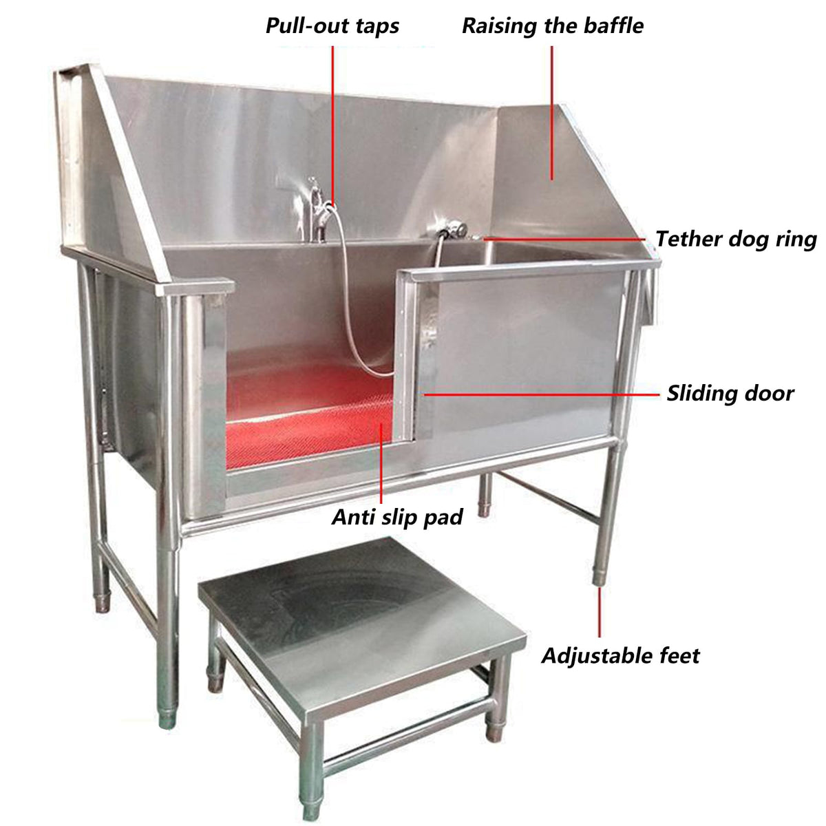 47 Inch Stainless Steel Dog Grooming Tub with Walk-in Stairs E398