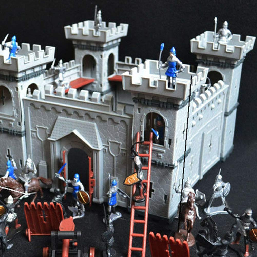 Medieval Castle Knights Action Figure Toy Playset with Catapult and Horse-Drawn Carriage A409