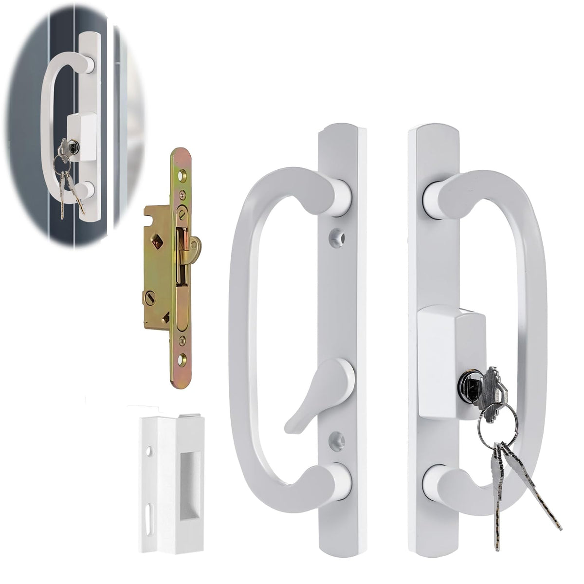 Sliding Patio Door Handleset with Mortise and Keeper Assembly White Zinc Alloy H361