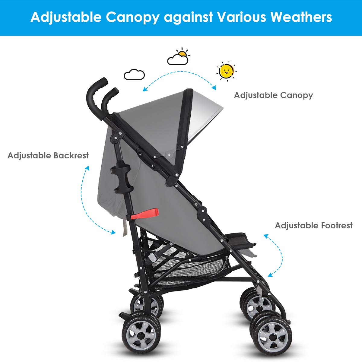 Lightweight Compact Foldable Stroller with Canopy and Cup Holder V314575