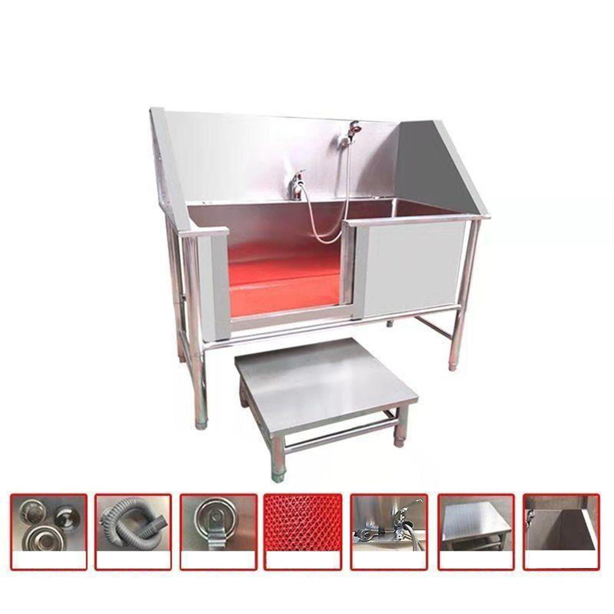 47 Inch Stainless Steel Dog Grooming Tub with Walk-in Stairs E398