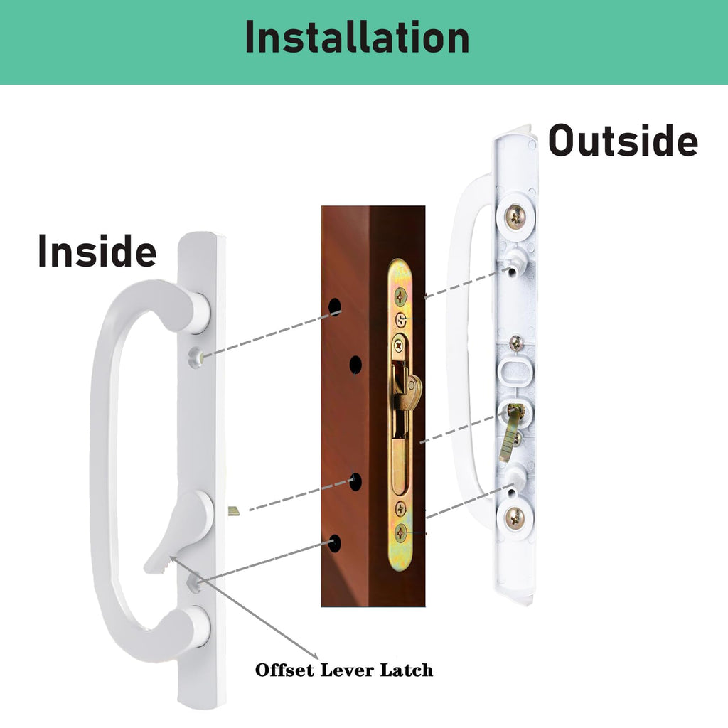 Sliding Patio Door Handleset with Mortise and Keeper Assembly White Zinc Alloy H361