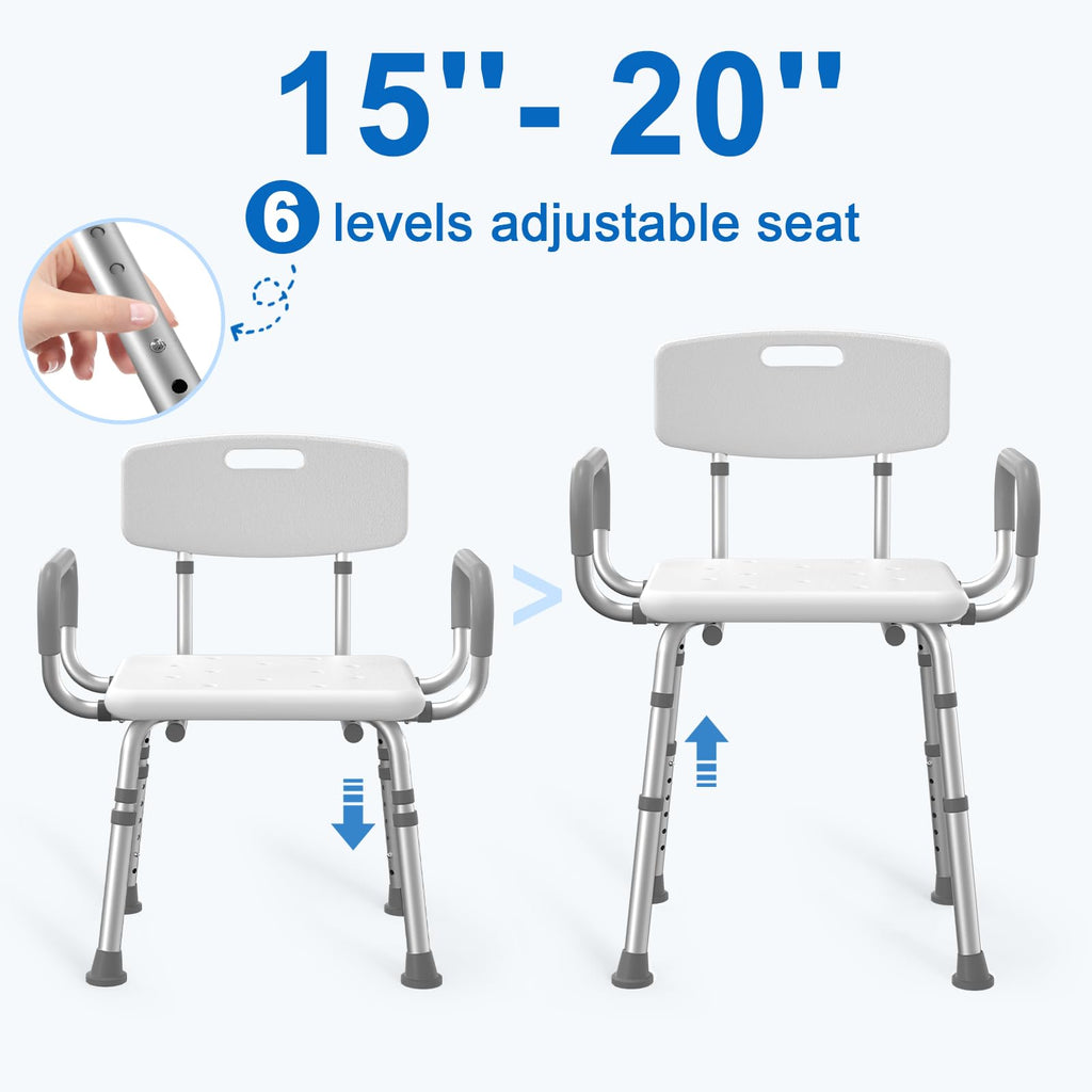 Heavy Duty Height Adjustable Shower Chair with Arms and Back O9636