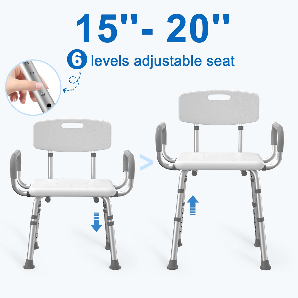 Heavy Duty Height Adjustable Shower Chair with Arms and Back O9636