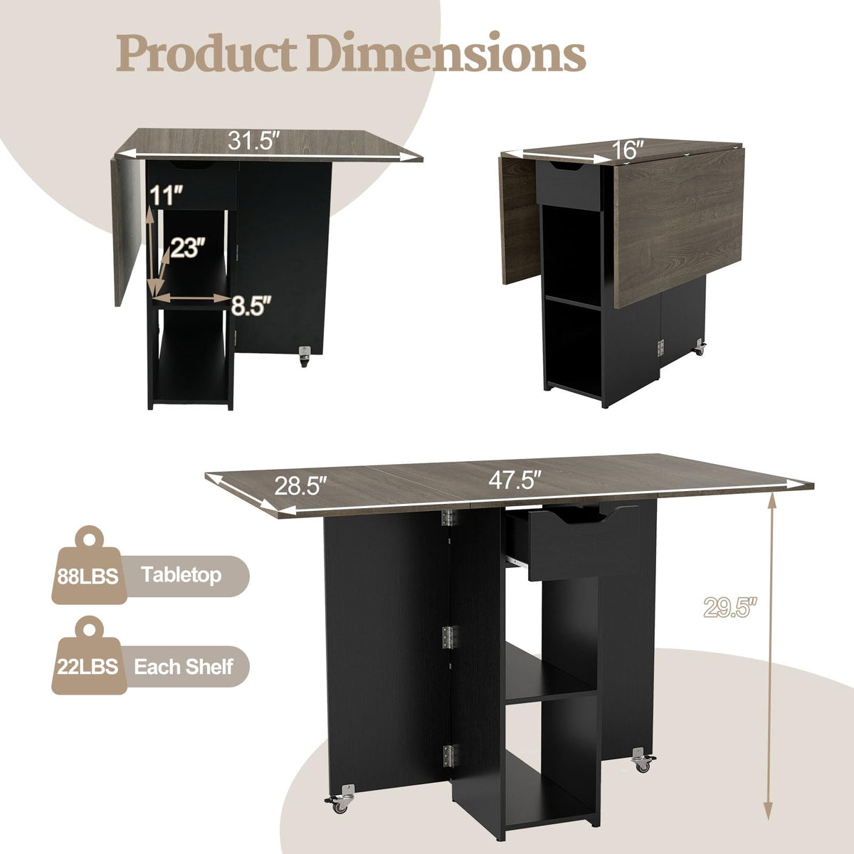 Drop Leaf Dining Table with Open Shelves & Drawer X518079