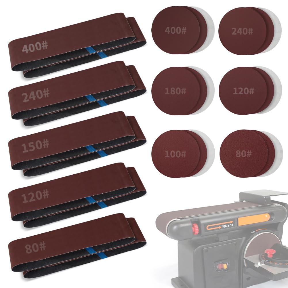 4x36 Inch Aluminum Oxide Sanding Belts and 6-Inch PSA Sanding Discs Set J88034