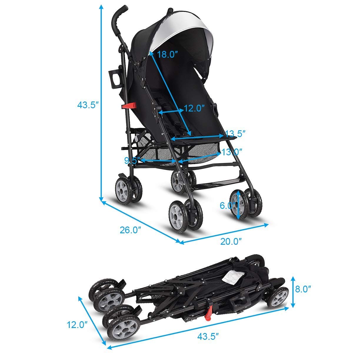 Lightweight Compact Foldable Stroller with Canopy and Cup Holder V314575