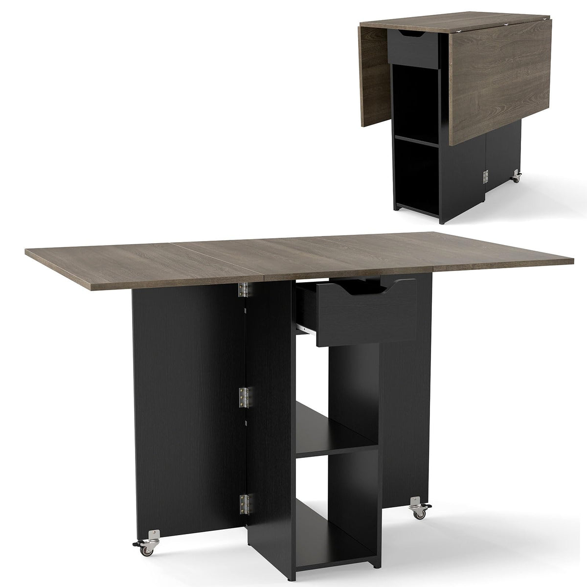 Drop Leaf Dining Table with Open Shelves & Drawer X518079