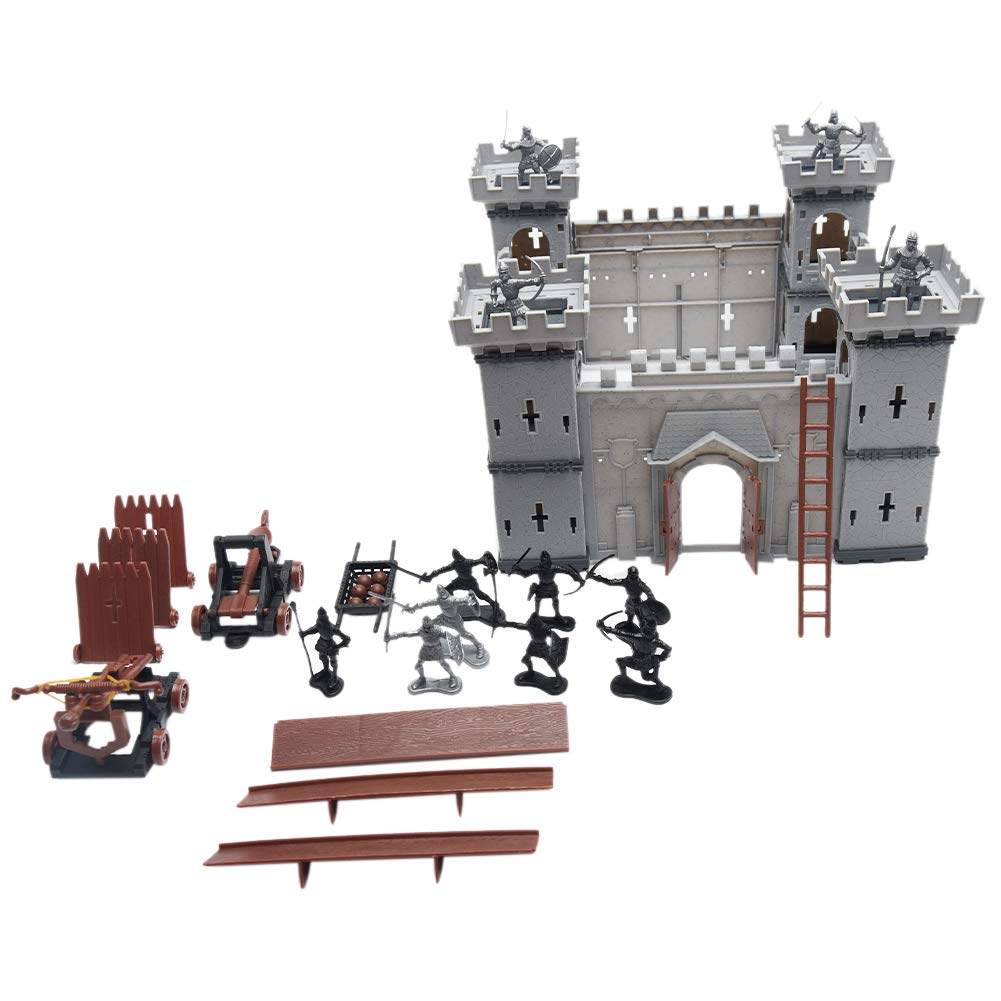 Medieval Castle Knights Action Figure Toy Playset with Catapult and Horse-Drawn Carriage A409