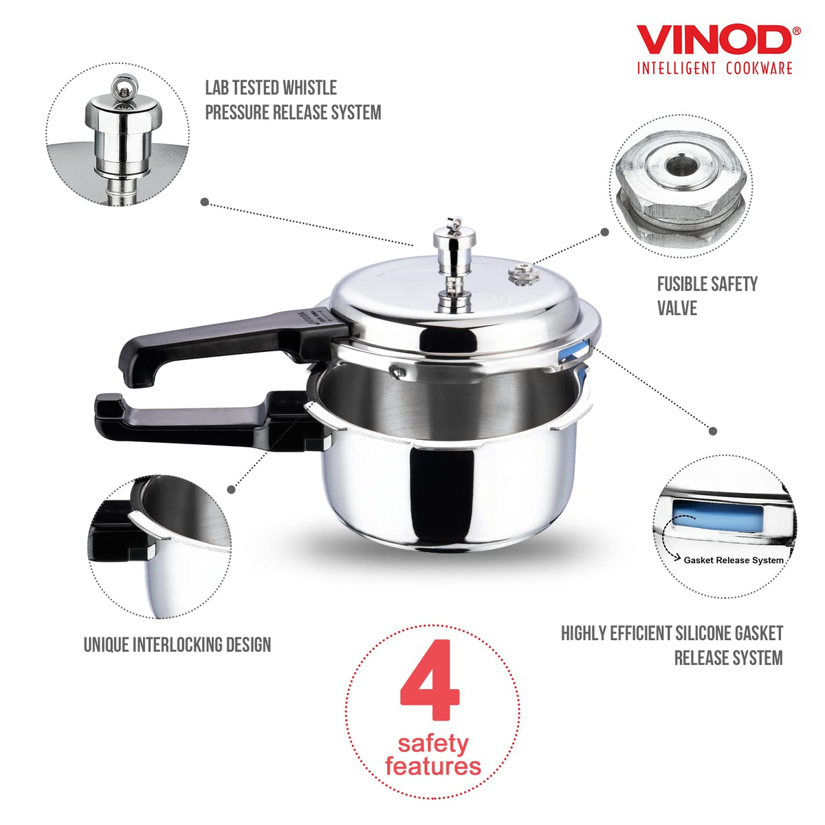Stainless Steel Pressure Cooker, Outer Lid, 2 Litre P338