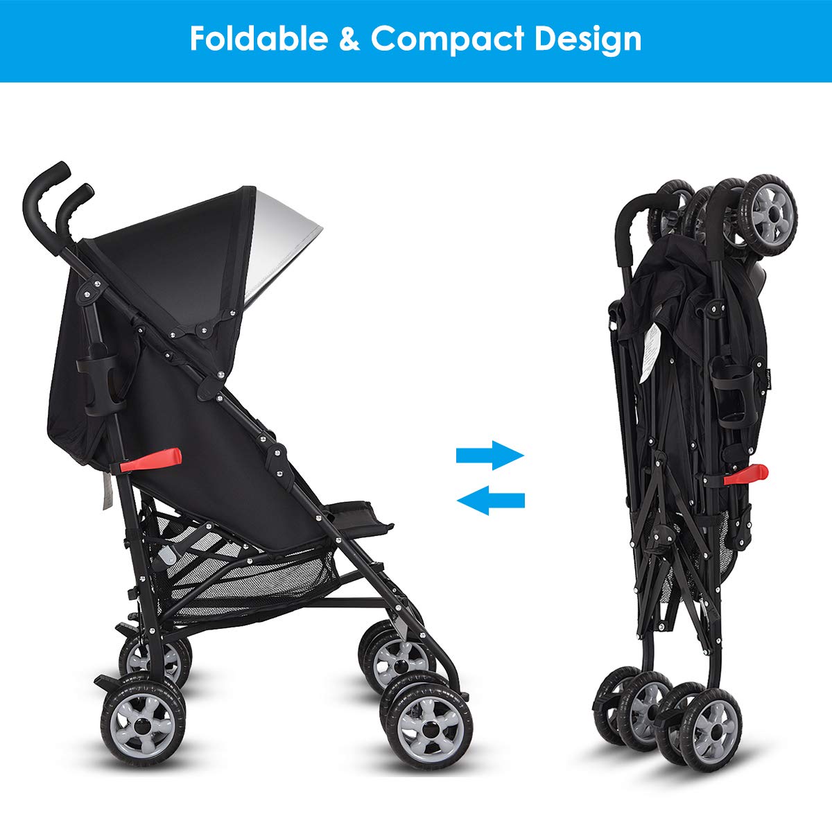 Lightweight Compact Foldable Stroller with Canopy and Cup Holder V314575