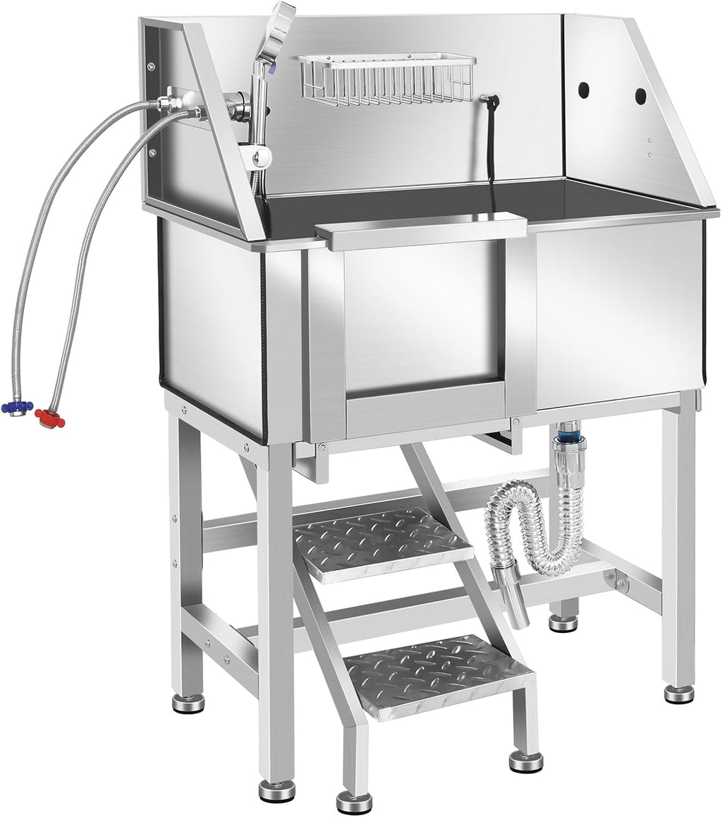34" Stainless Steel Dog Grooming Tub with Stairs C9589