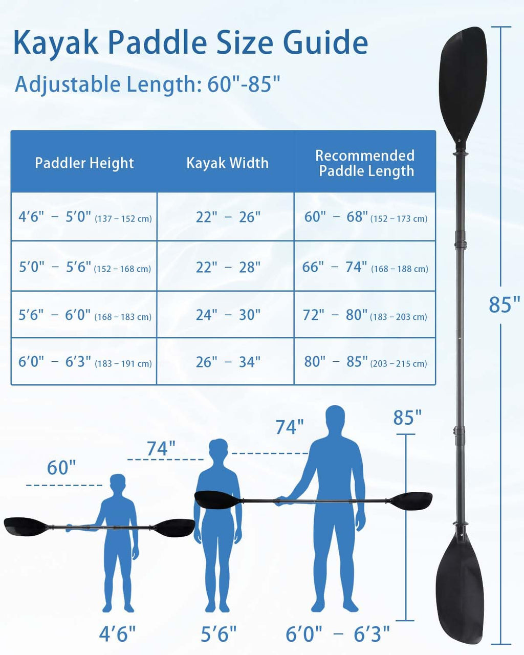Adjustable Kayak Paddle 60-90" Stainless Steel G8311