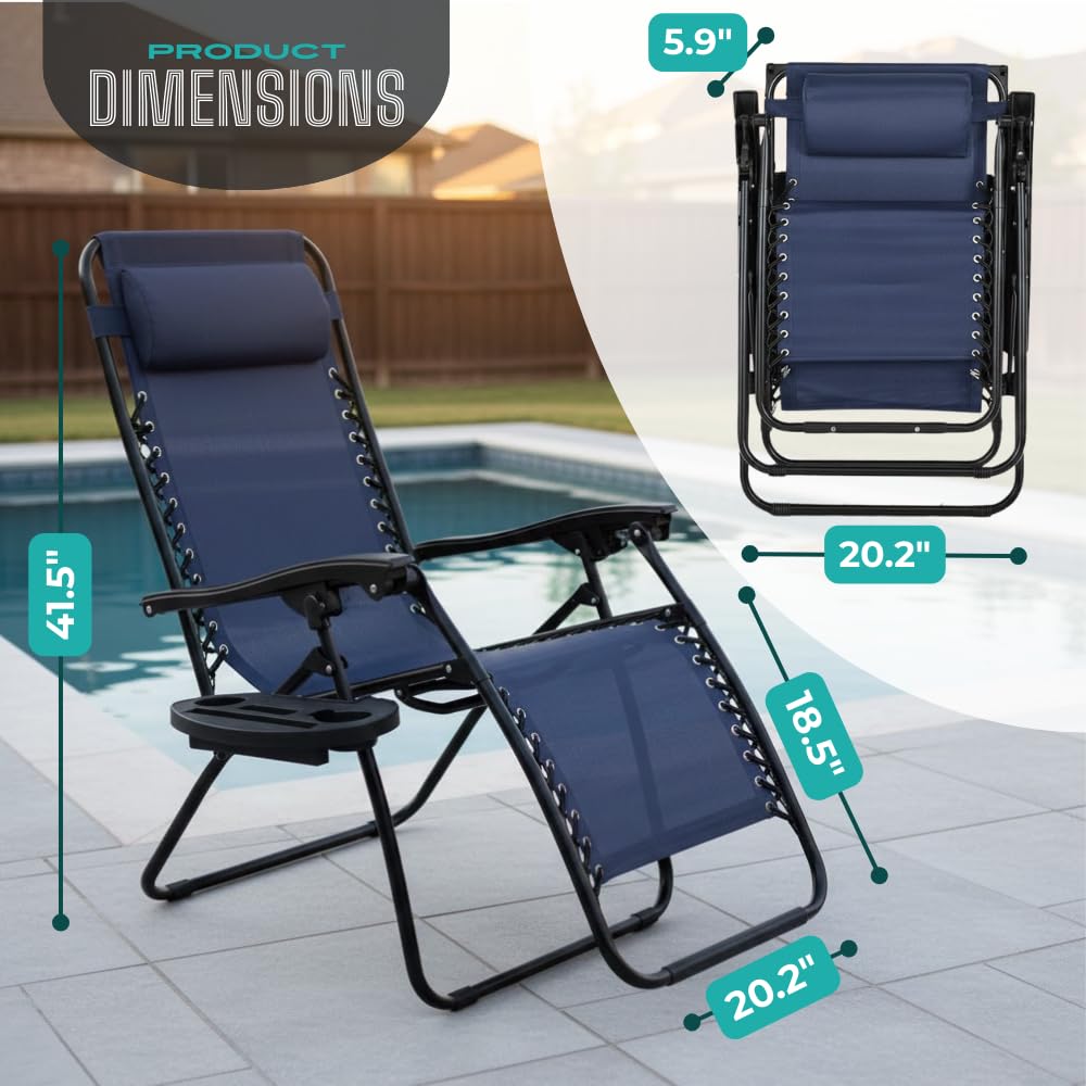 NavyBlue Adjustable Folding Zero Gravity Lounge Chair with Pillow and Cup Holder M603336