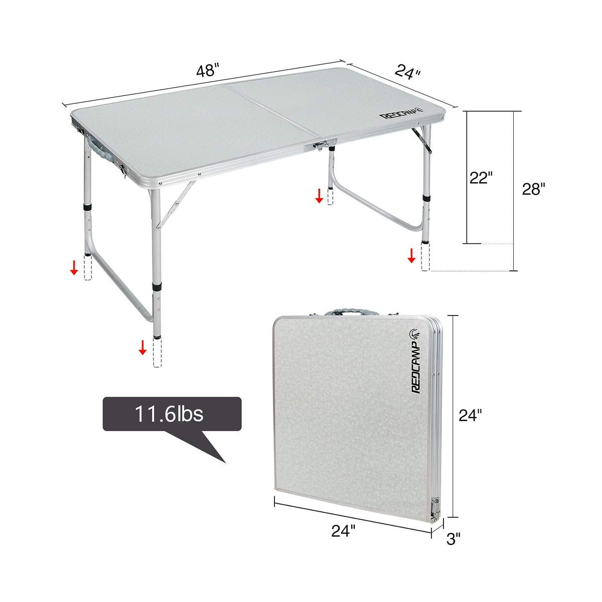 4ft Lightweight Portable Folding Camping Table with Adjustable Heights J6314