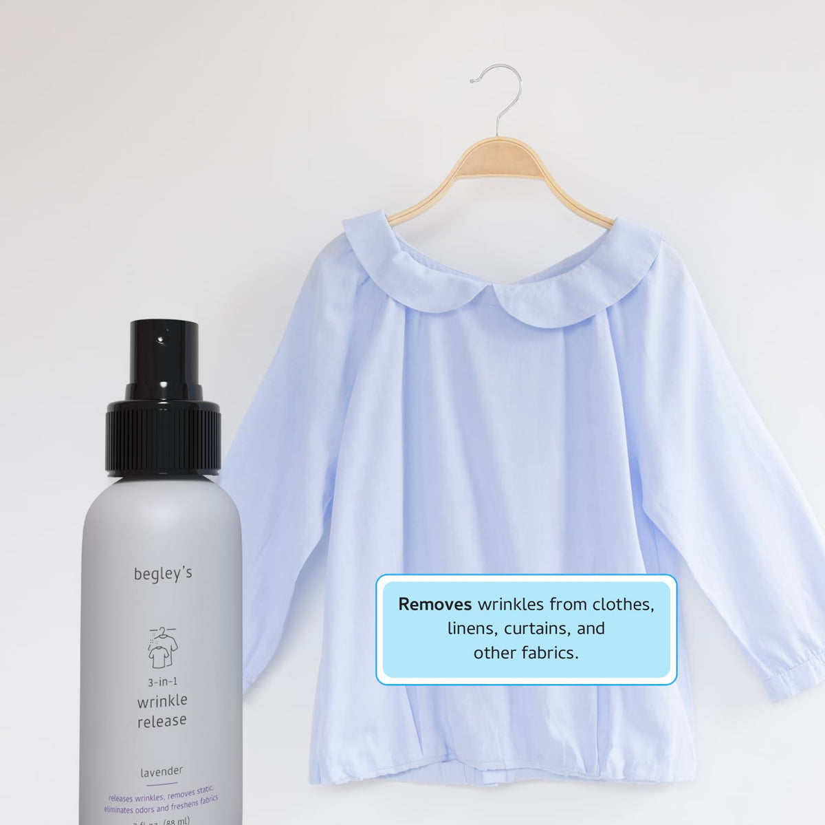 3-in-1 Wrinkle Remover, Static Cling Remover, Odor Eliminator and Fabric Refresher Spray, Fragrance-Free, 3 oz H52661