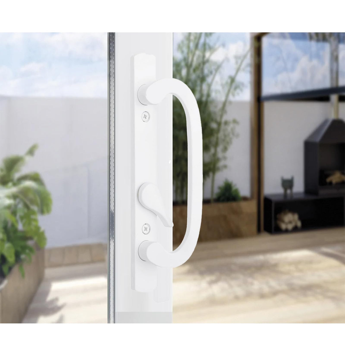 Sliding Patio Door Handleset with Mortise and Keeper Assembly White Zinc Alloy H361