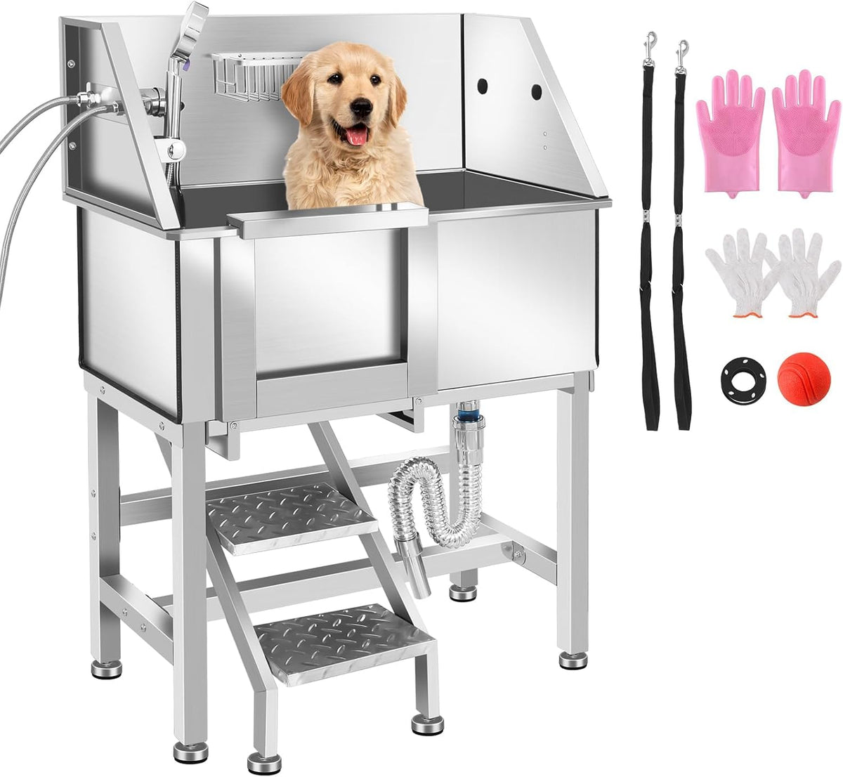 34" Stainless Steel Dog Grooming Tub with Stairs C9589
