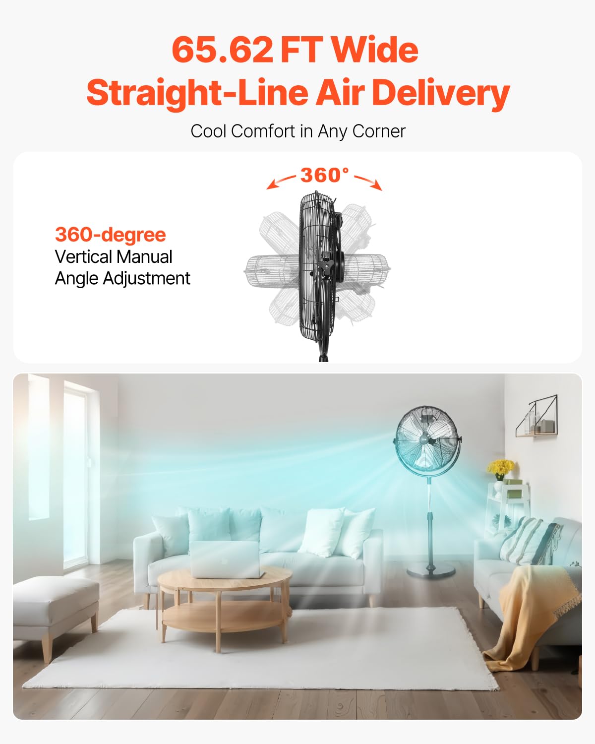 20 Inch 3 Speed Adjustable Height Pedestal Fan D7135