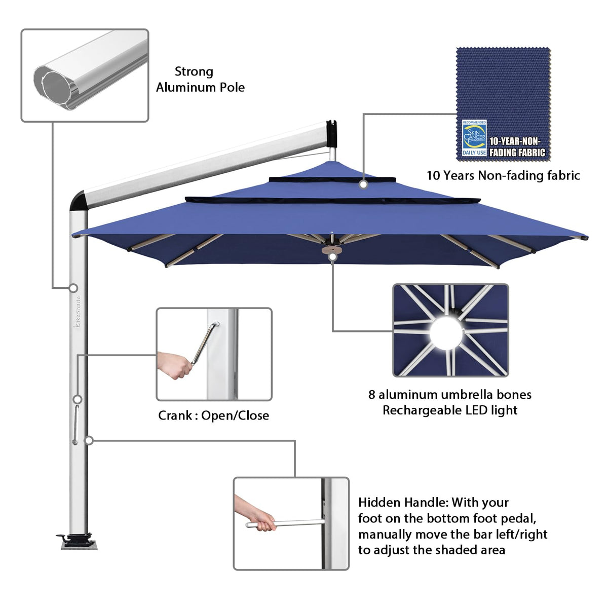 10x10FT Aluminum Cantilever Patio Umbrella with Light C92589