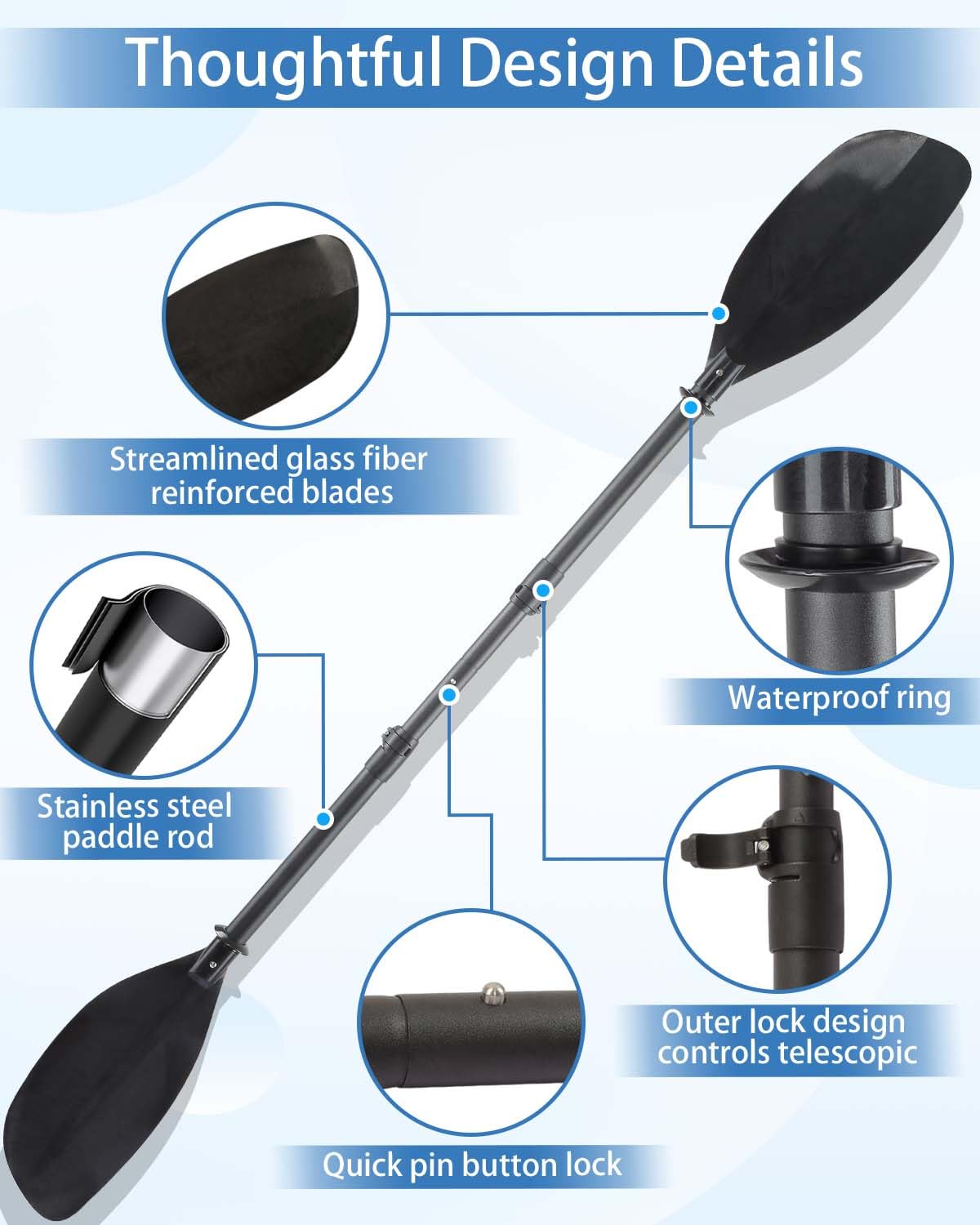 Adjustable Kayak Paddle 60-90" Stainless Steel G8311