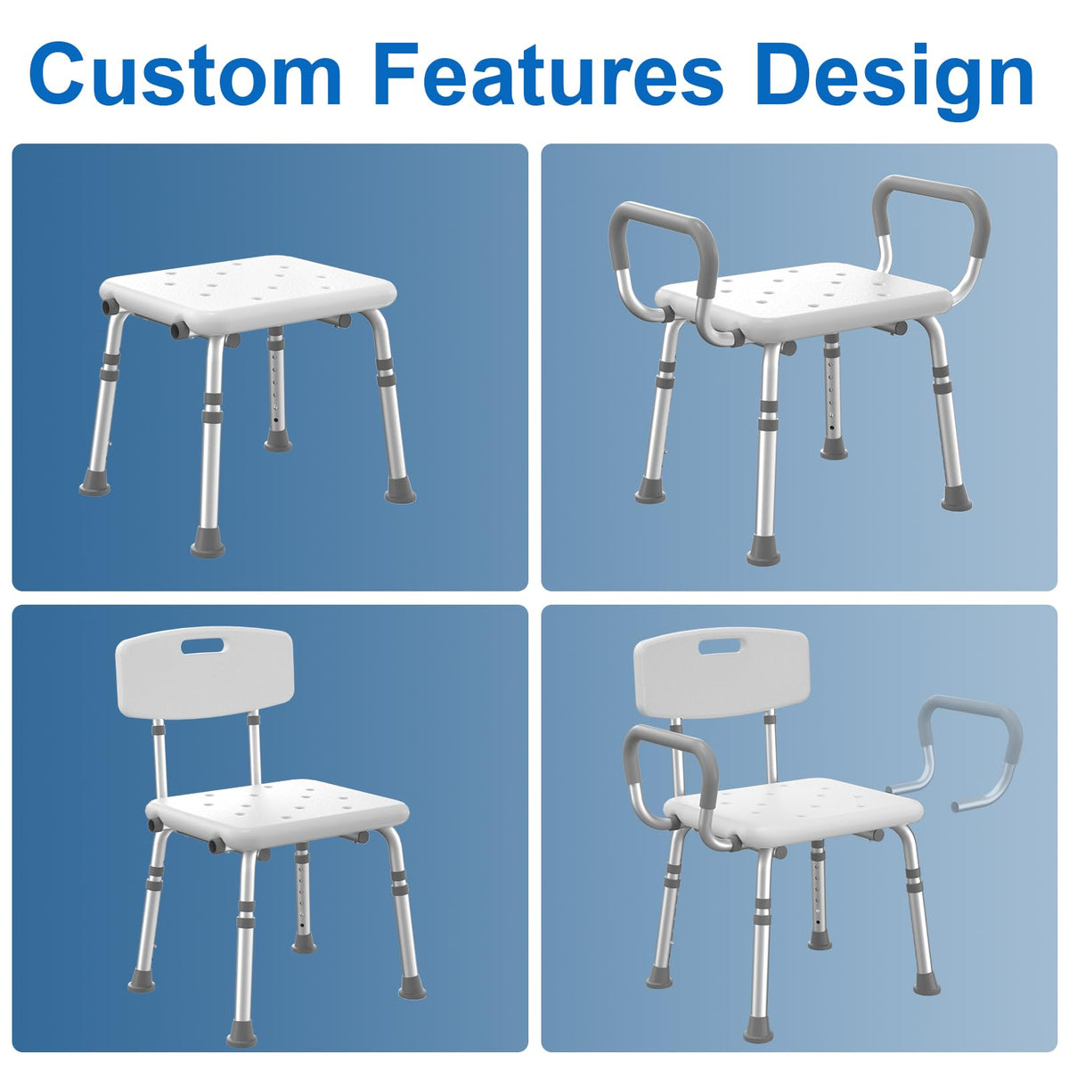 Heavy Duty Height Adjustable Shower Chair with Arms and Back O9636