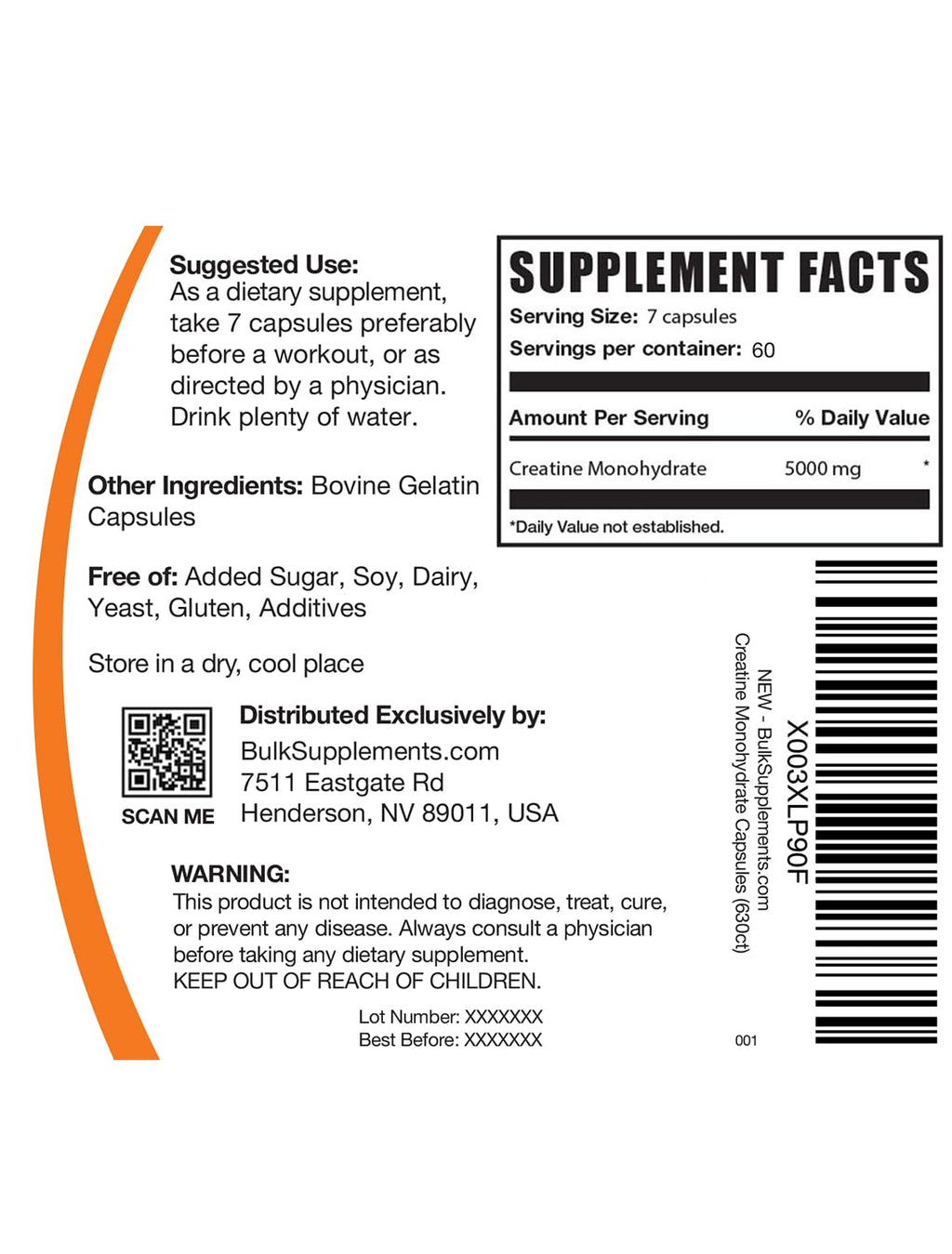 Micronized Creatine Monohydrate Capsules Gluten Free 5000mg 420 Count S410624