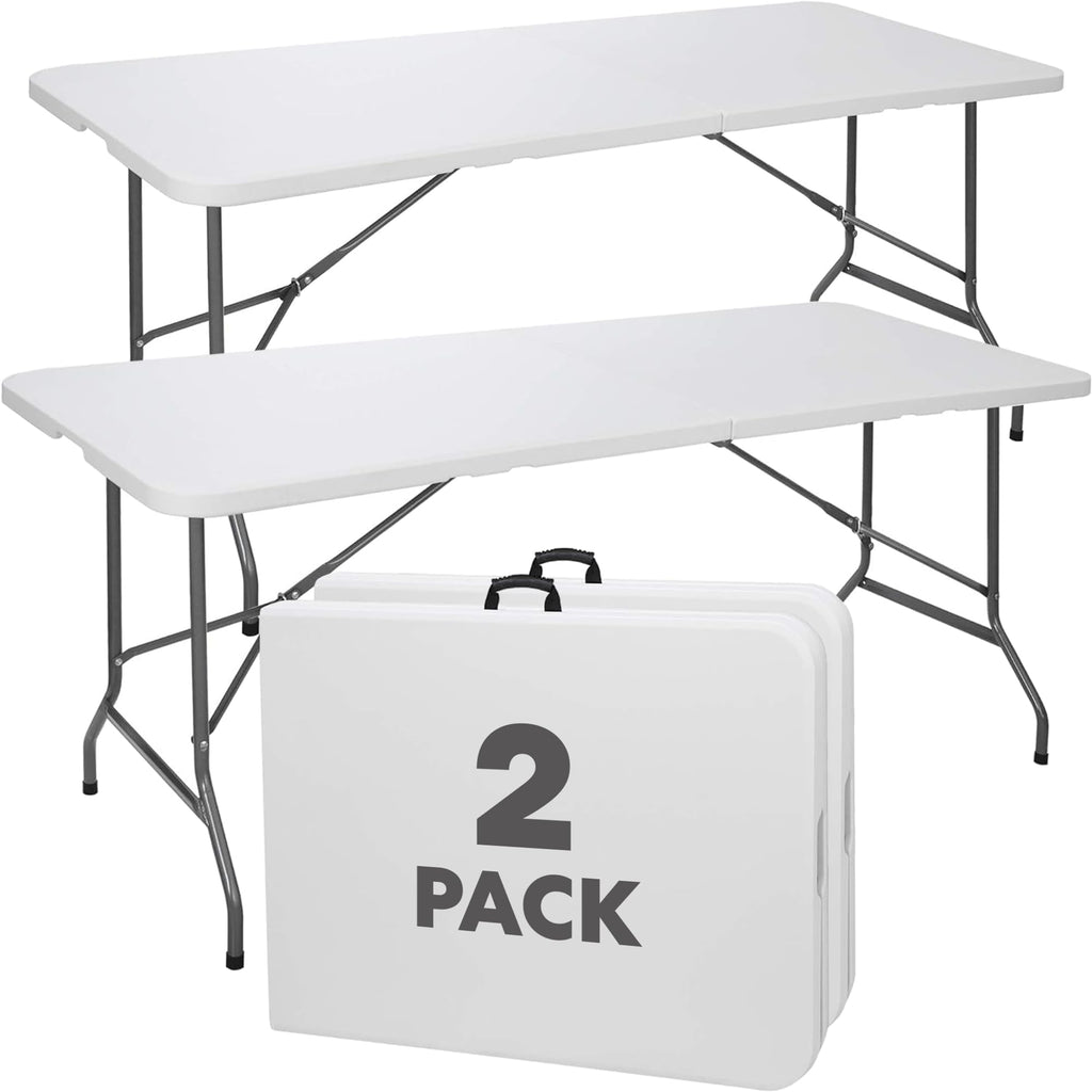 White 6FT Foldable Table 2-Pack E448