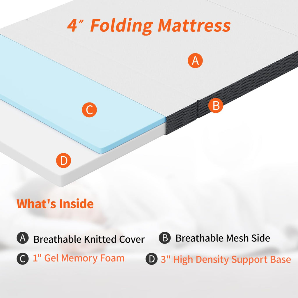 4 inch Tri Fold Memory Foam Mattress Topper with Washable Cover P9129