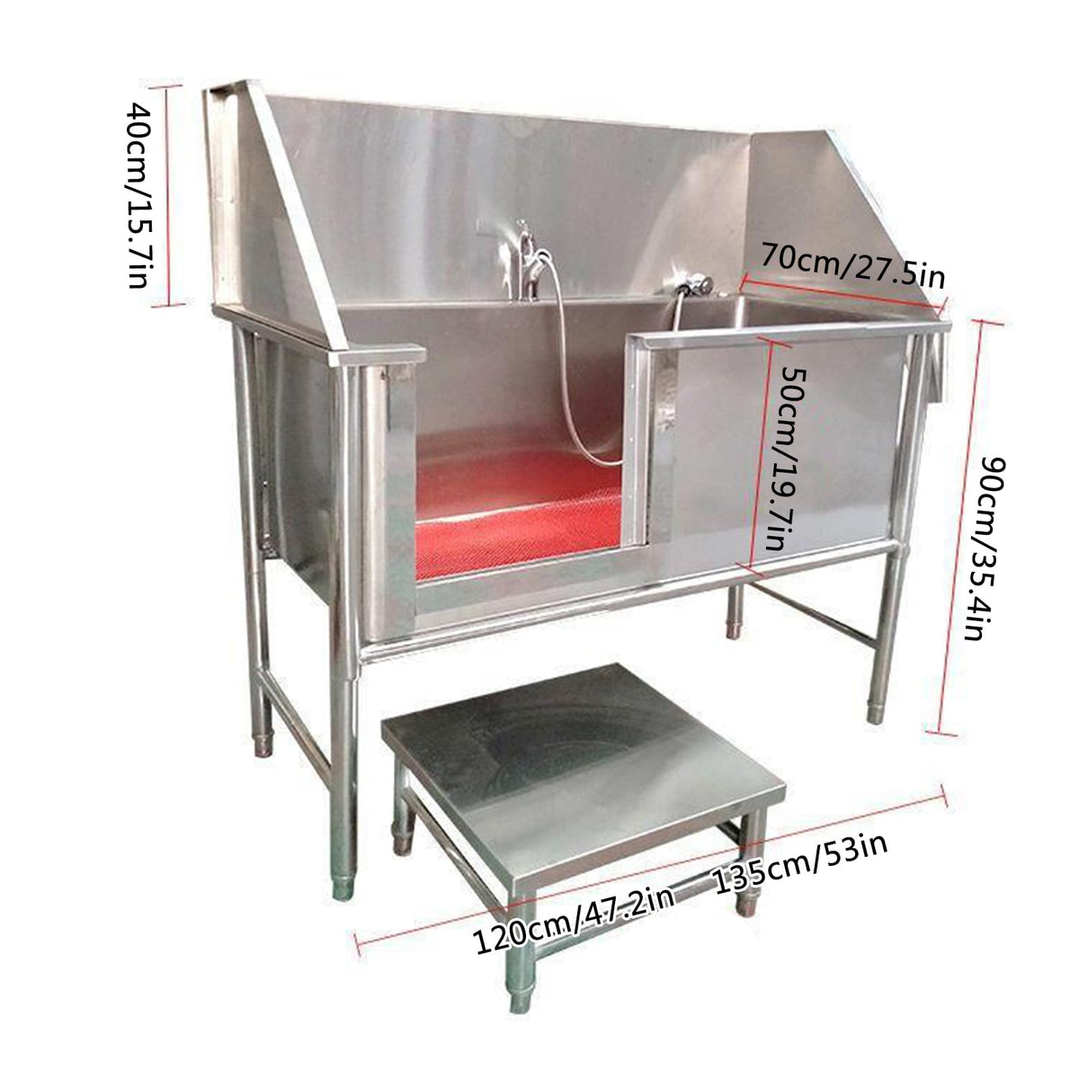 47 Inch Stainless Steel Dog Grooming Tub with Walk-in Stairs E398