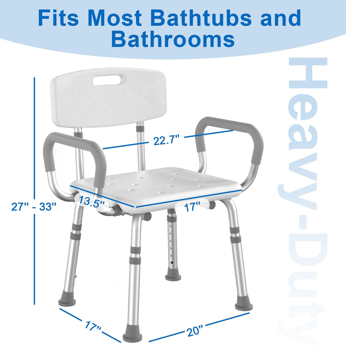 Heavy Duty Height Adjustable Shower Chair with Arms and Back O9636