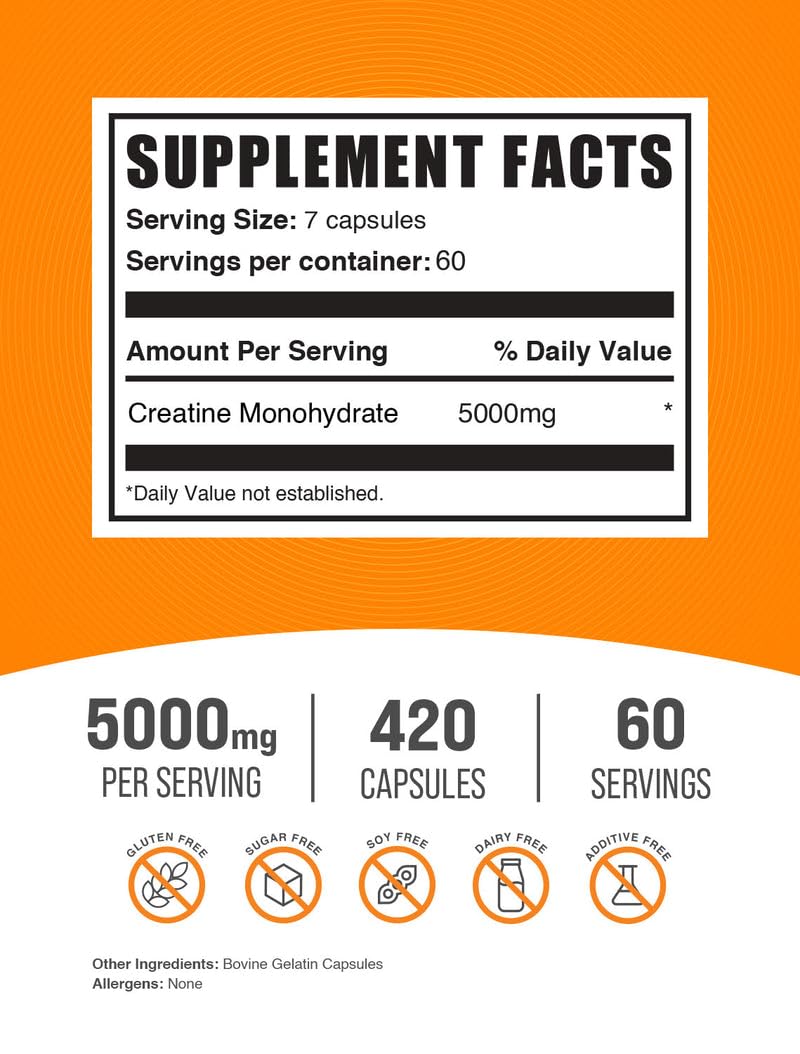 Micronized Creatine Monohydrate Capsules Gluten Free 5000mg 420 Count S410624