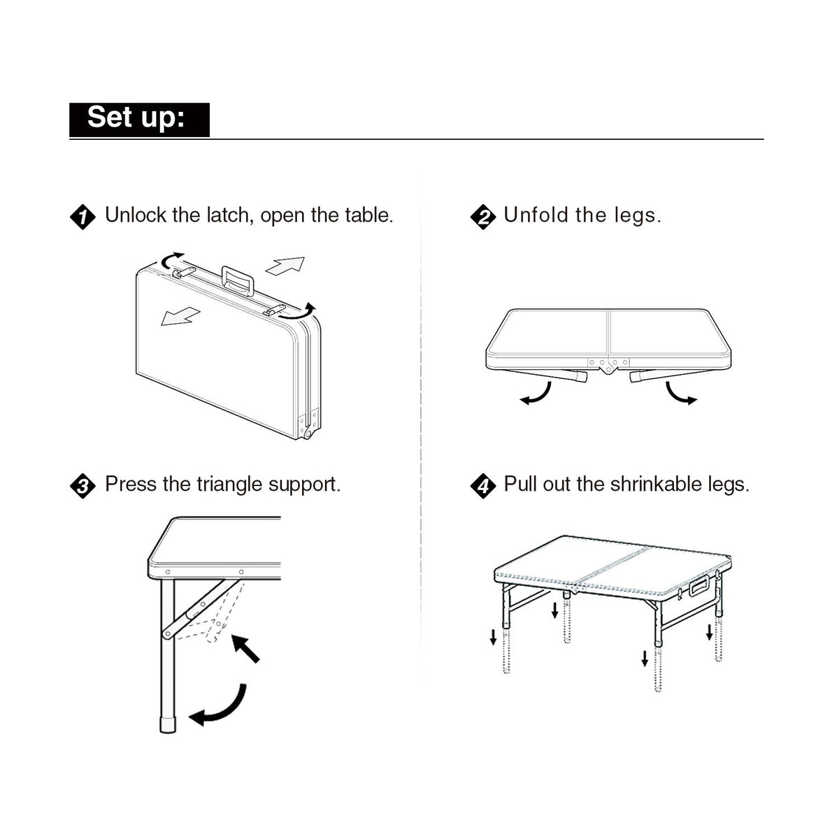 4ft Lightweight Portable Folding Camping Table with Adjustable Heights J6314