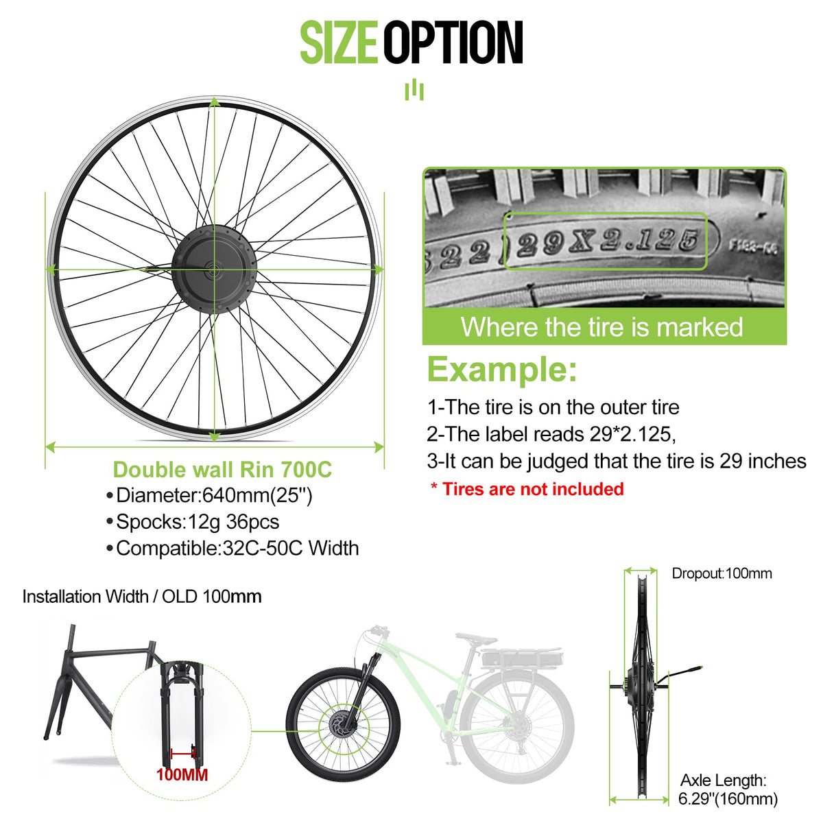 48V 500W Front Hub Motor Ebike Conversion Kit R429