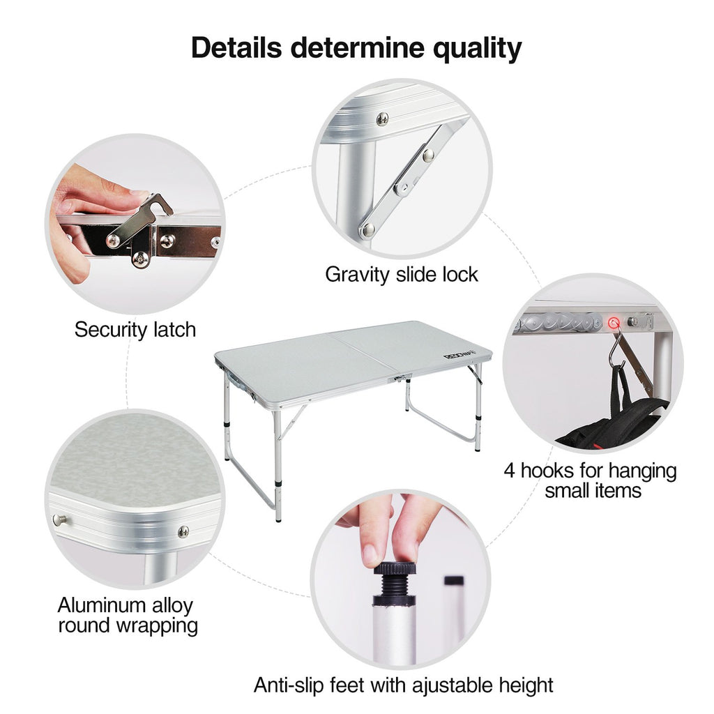 4ft Lightweight Portable Folding Camping Table with Adjustable Heights J6314