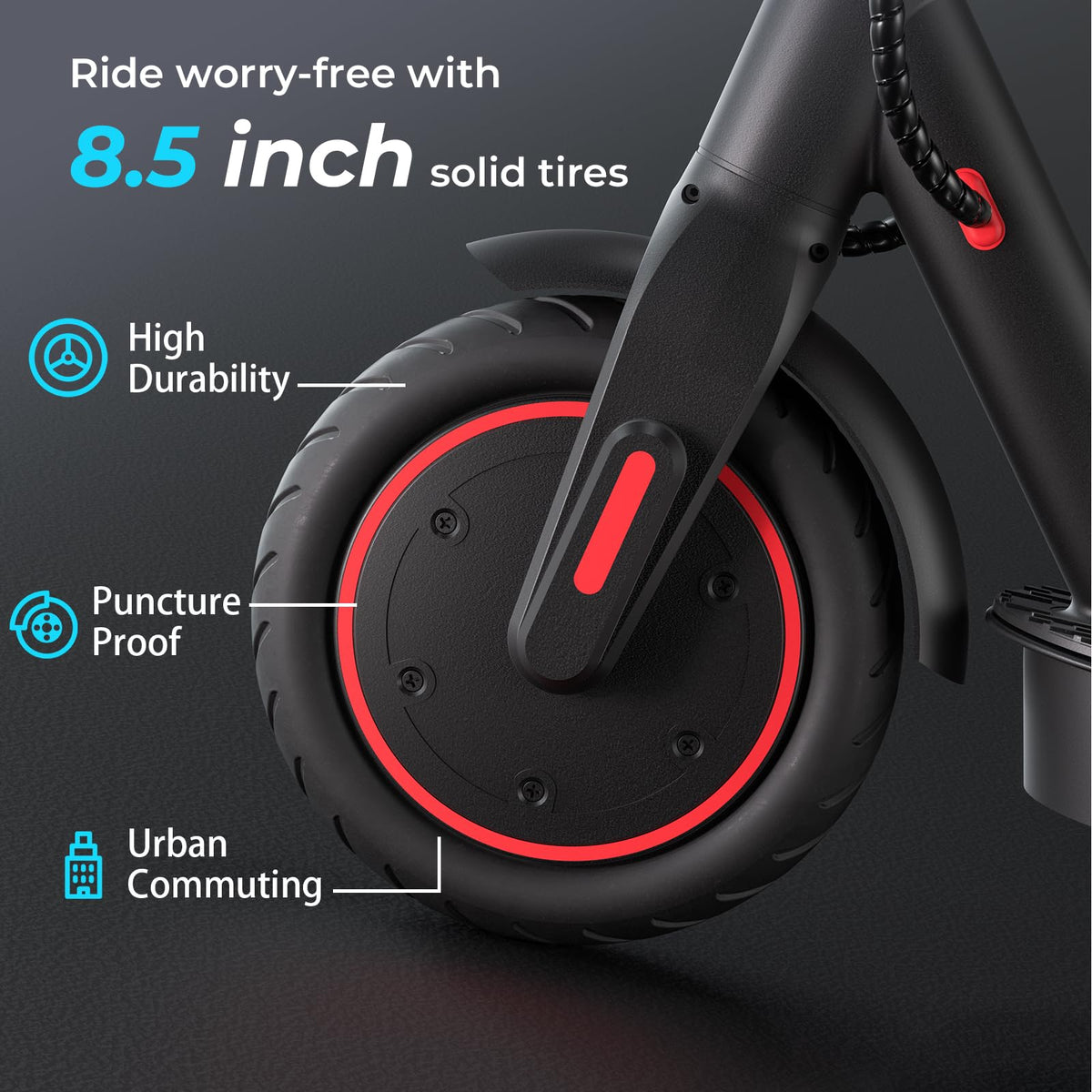 Electric Scooter 18Miles Max Range 19 Mph Foldable 8.5'' Solid Tire T251641