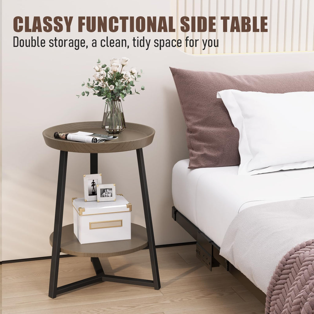 Round 2 Tier End Table with Storage Shelf Z42455