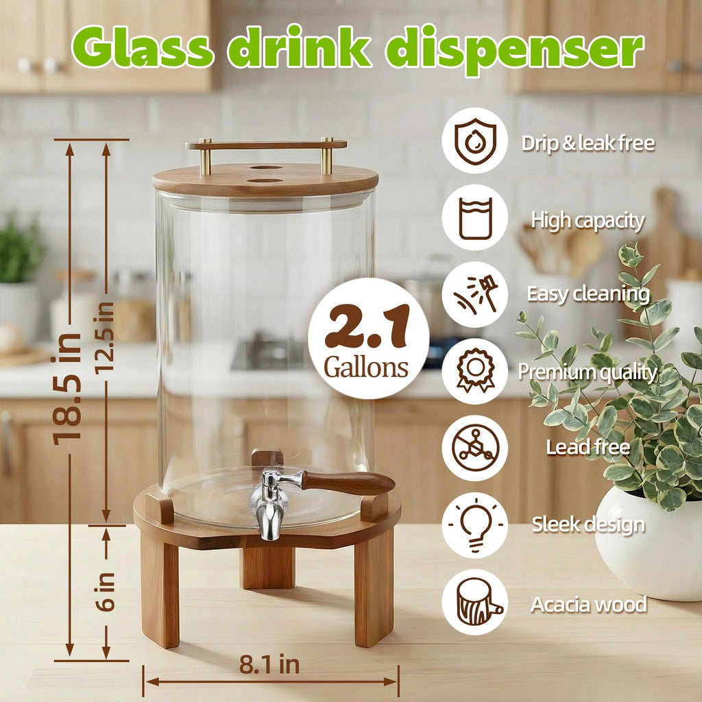 2.1 Gallon Glass Beverage Dispenser with Stand and Stainless Steel Spigot J7757