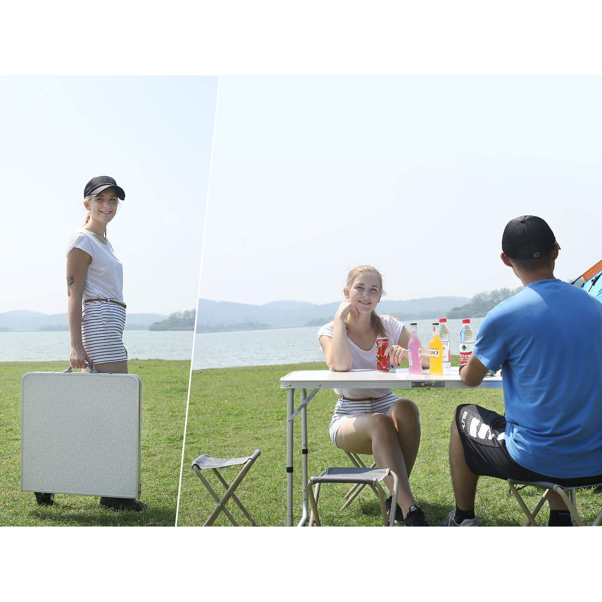 4ft Lightweight Portable Folding Camping Table with Adjustable Heights J6314