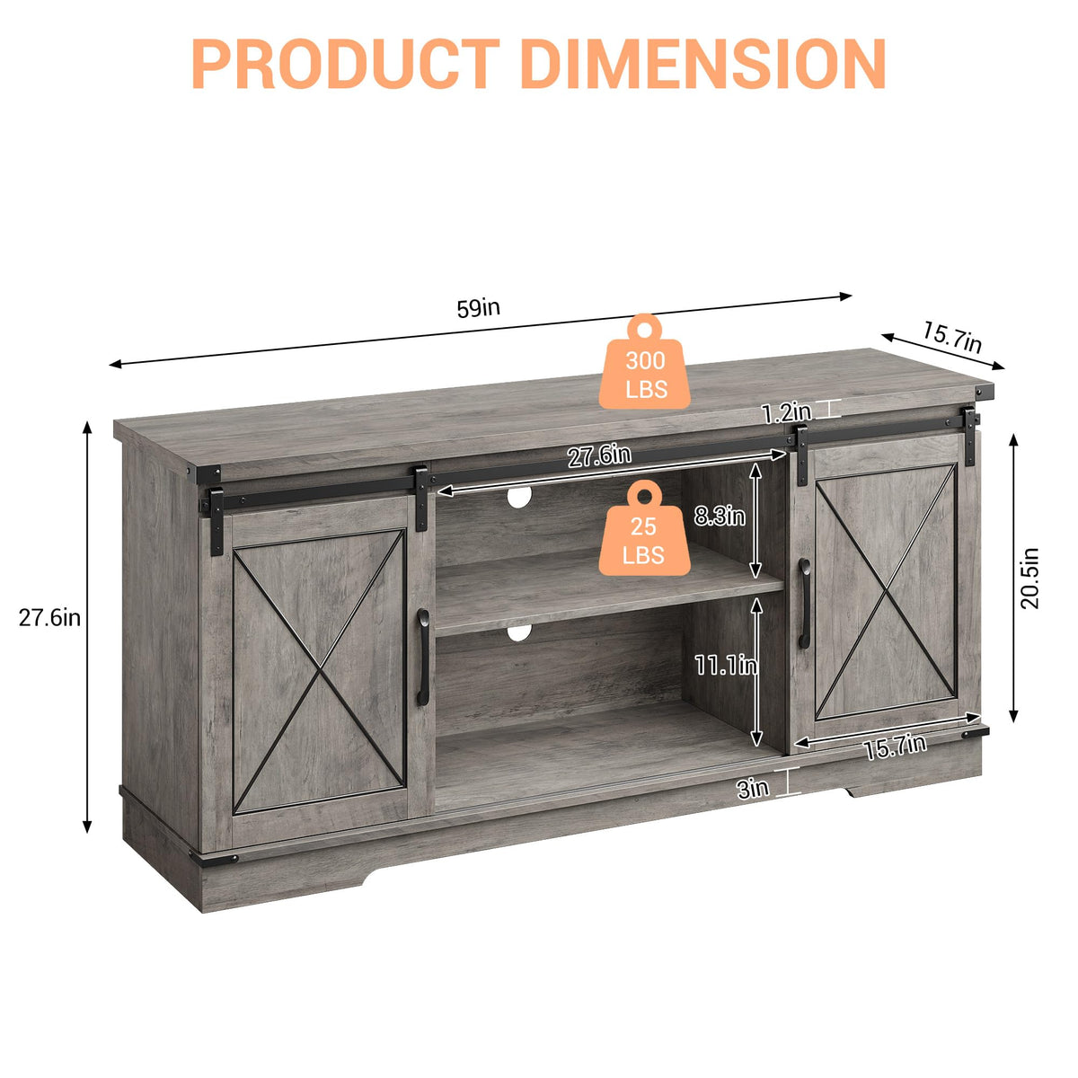 Farmhouse TV Stand with Storage Cabinets & Sliding Barn Door O45727