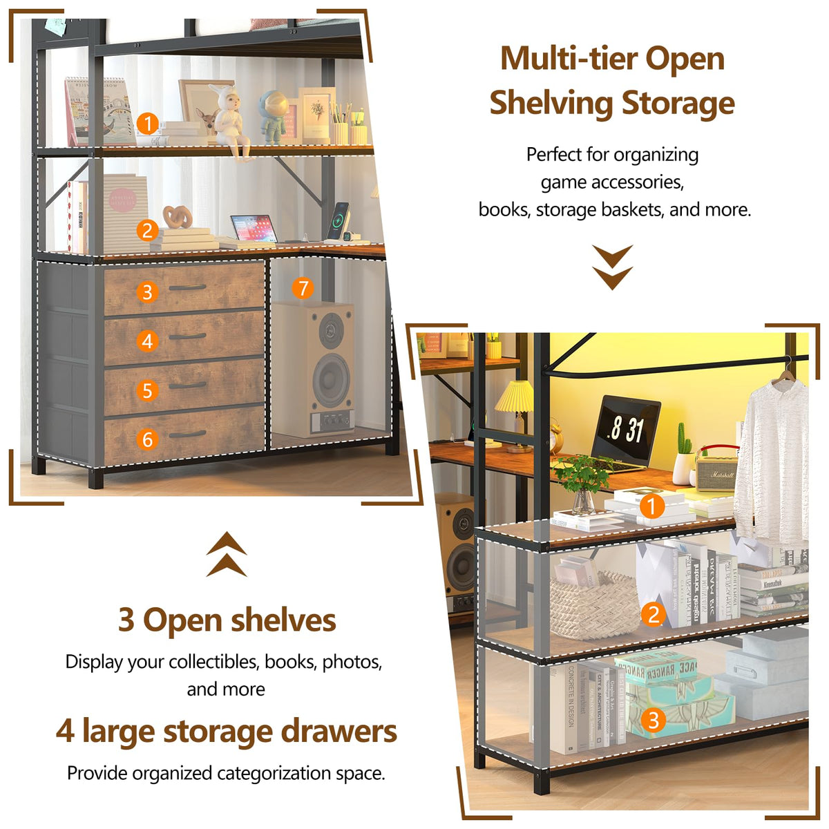 Twin Size Loft Bed with Storage and Desk L206