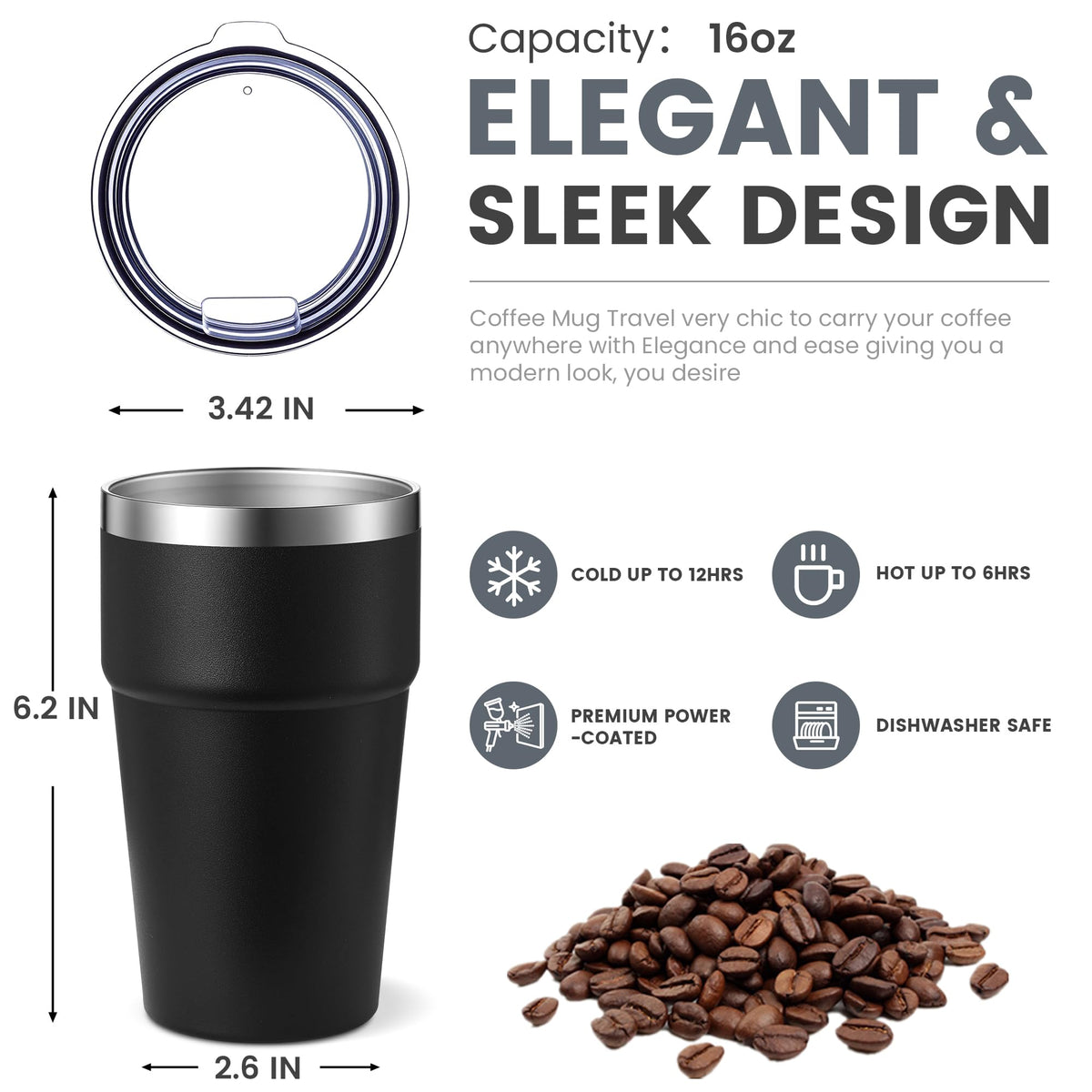 16oz Stainless Steel Insulated Tumbler with Lid U519869