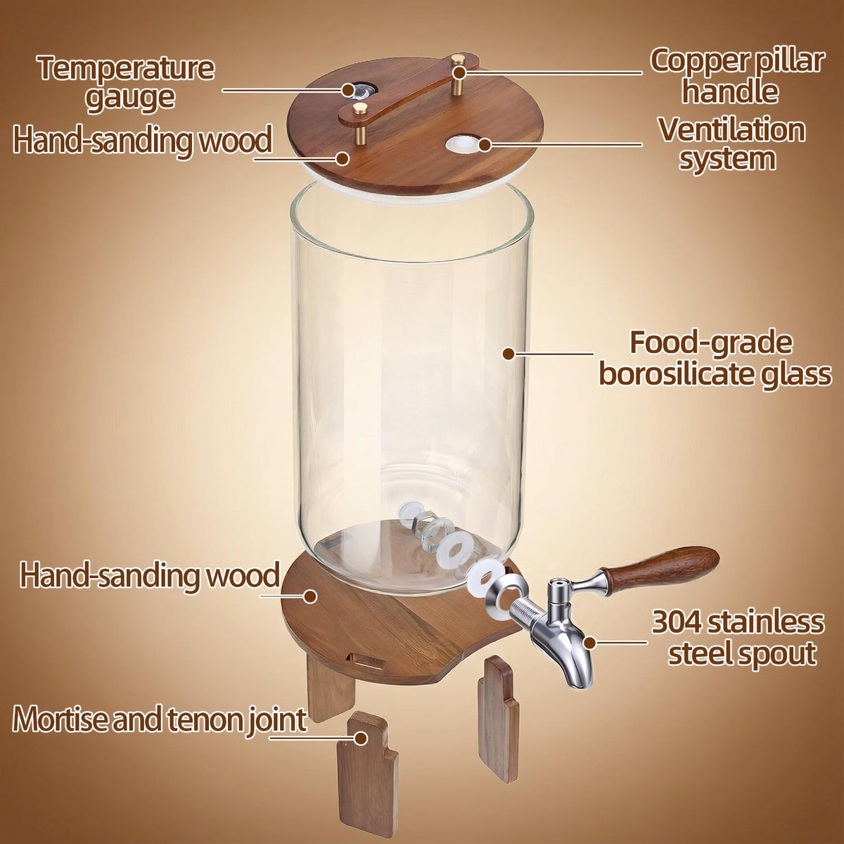 2.1 Gallon Glass Beverage Dispenser with Stand and Stainless Steel Spigot J7757