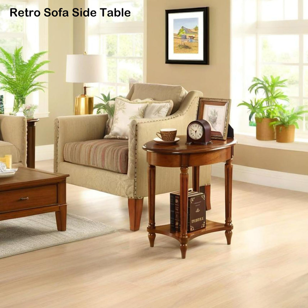 Oval Cherry Finish Wood End Table with Storage Shelf O584