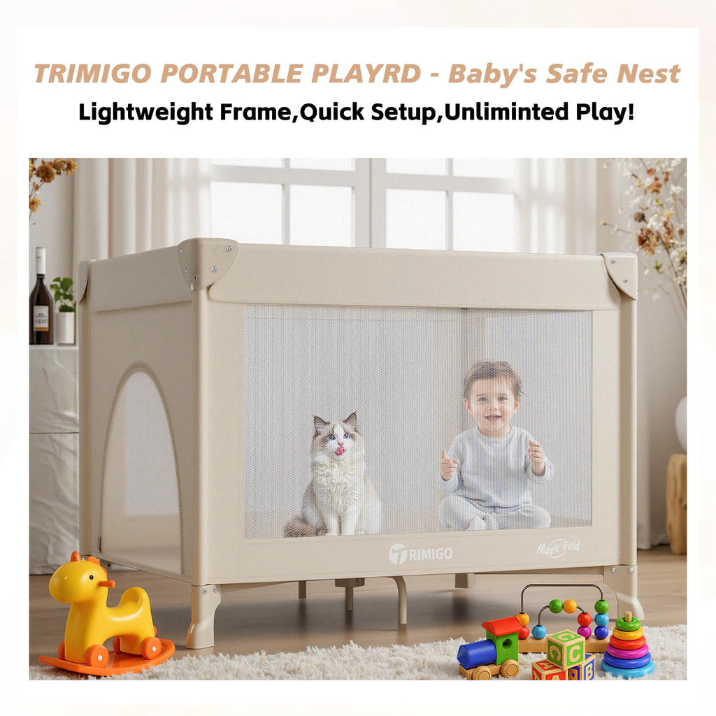 Portable Baby Playard with Mattress, Khaki A989340