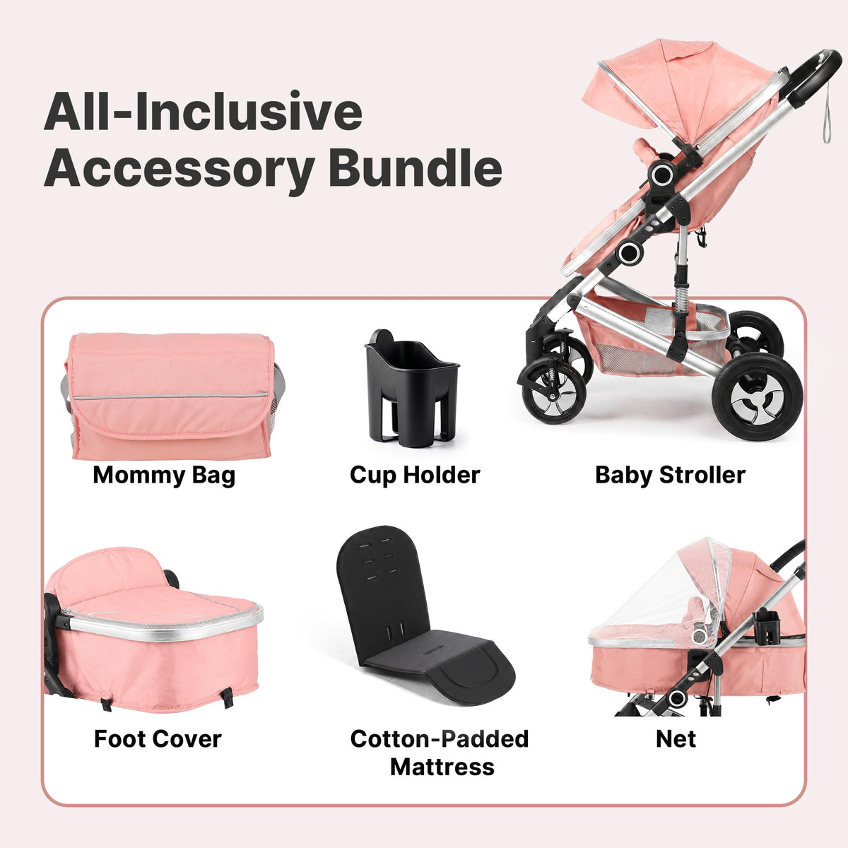 2-in-1 Foldable Stroller with Reversible Seat, Pink F67371
