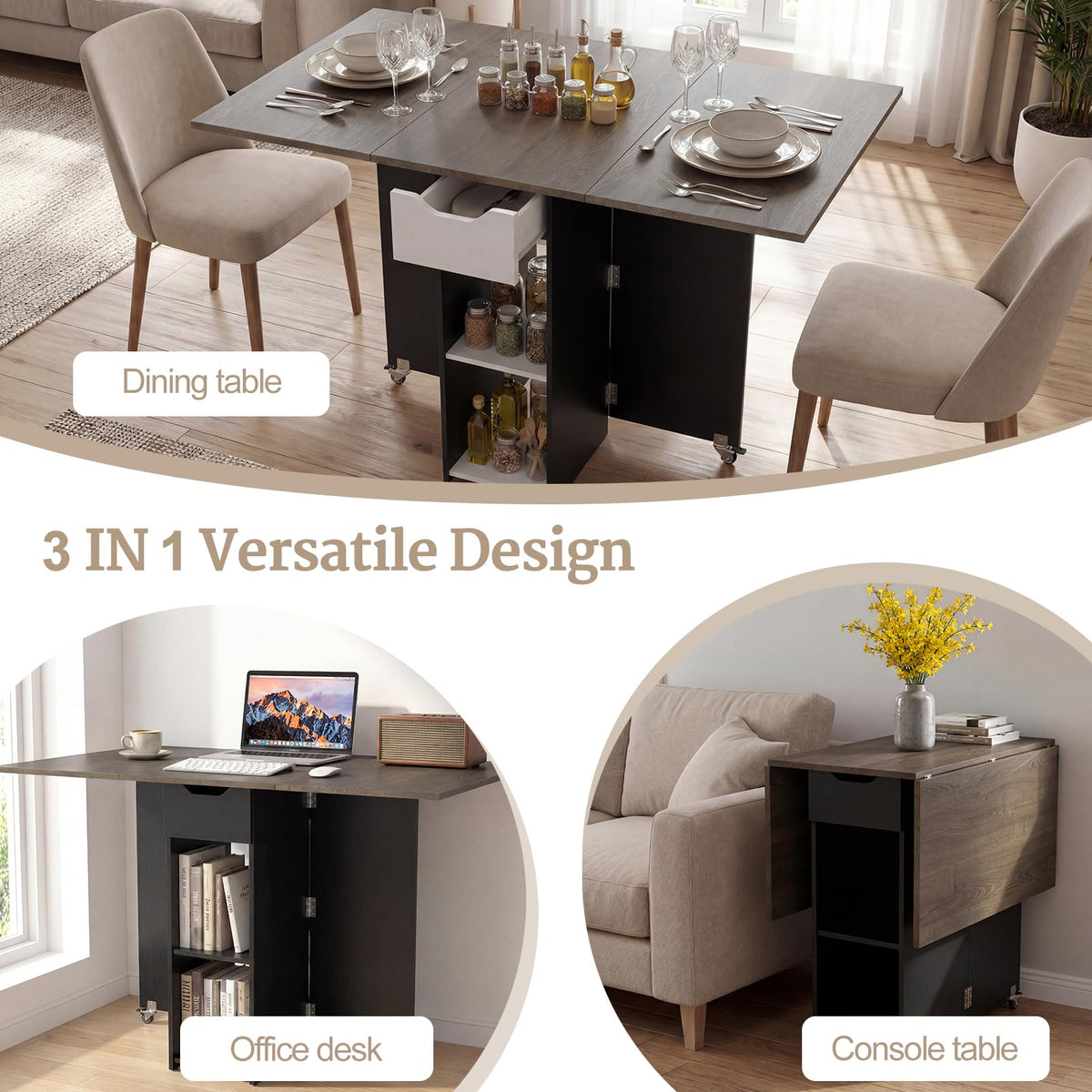 Drop Leaf Dining Table with Open Shelves & Drawer X518079