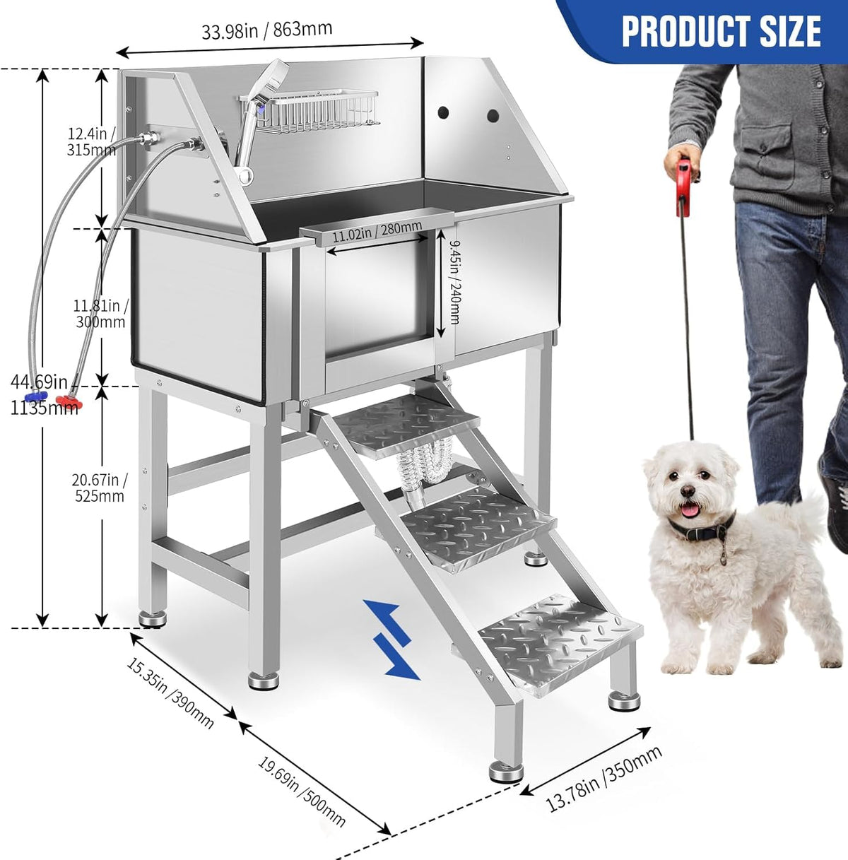 34" Stainless Steel Dog Grooming Tub with Stairs C9589